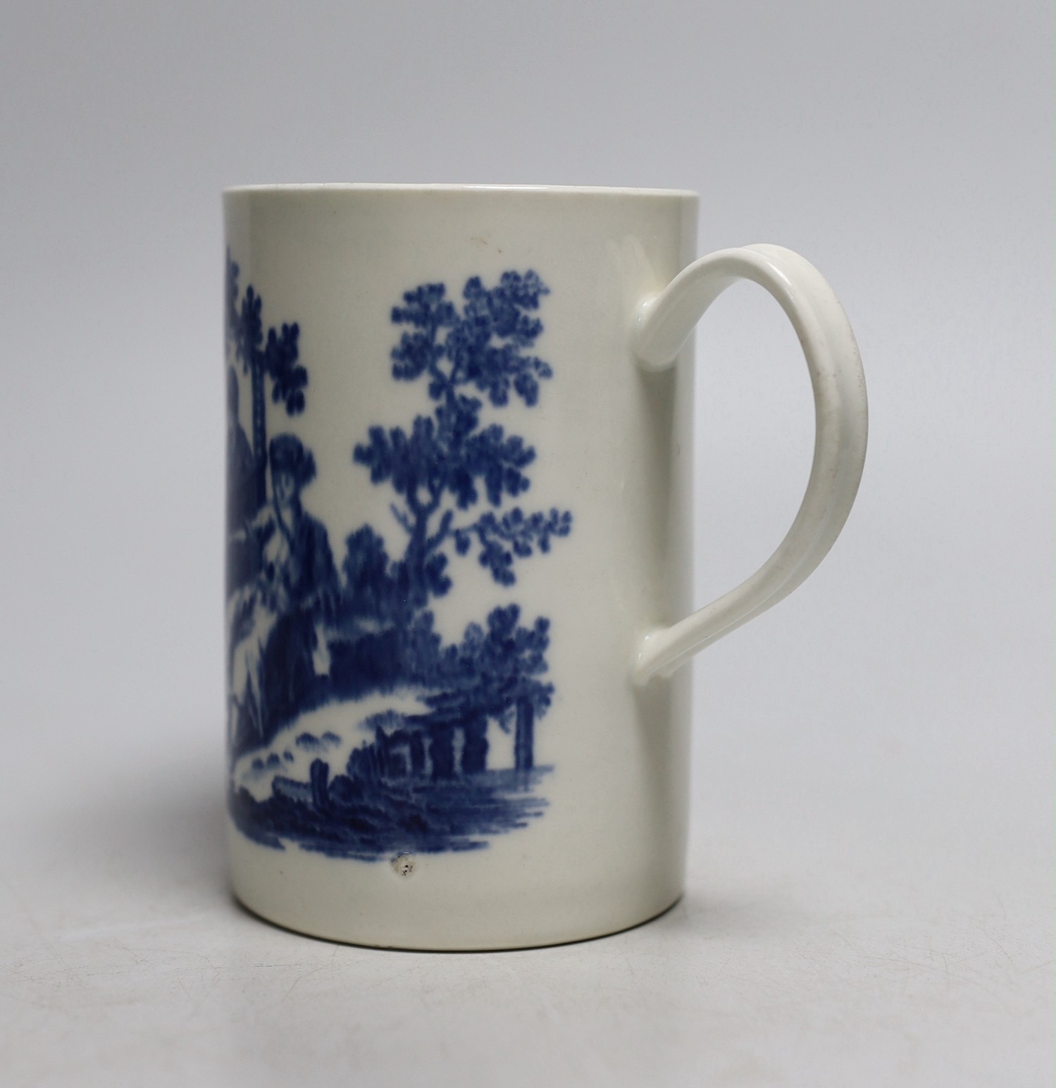 An 18th century Caughley uncommon mug Le Peche / Promenade, S mark to base